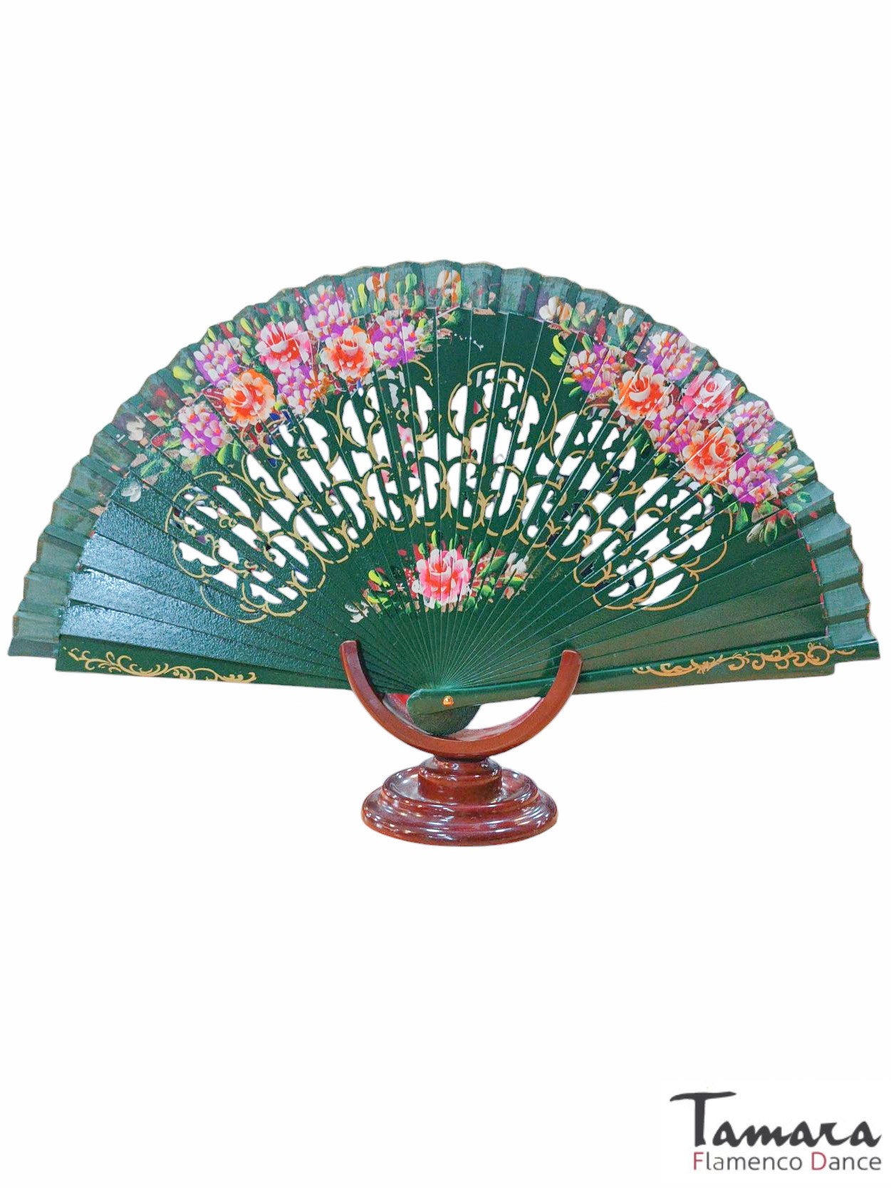 Abanico español pintado (23 cm) - Diseño 1 Verde Botella