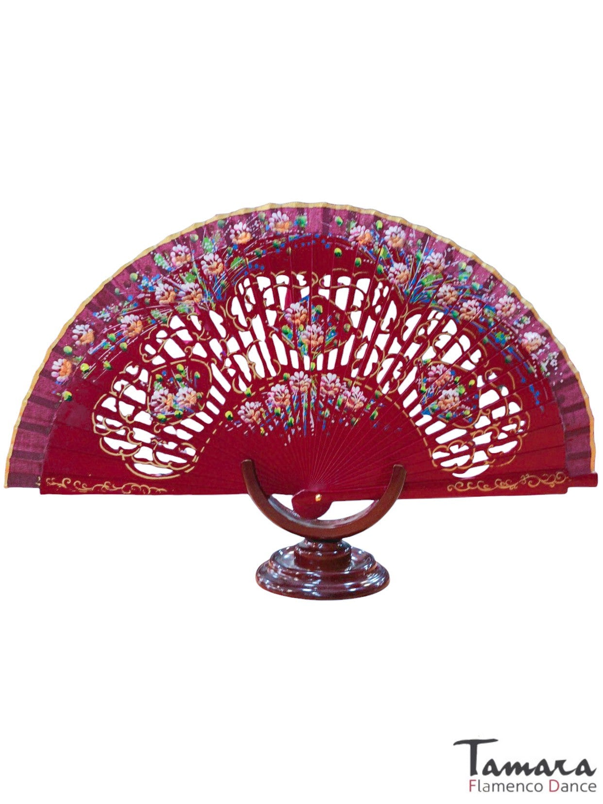 Abanico español pintado (23 cm) - Diseño 4 Burdeos