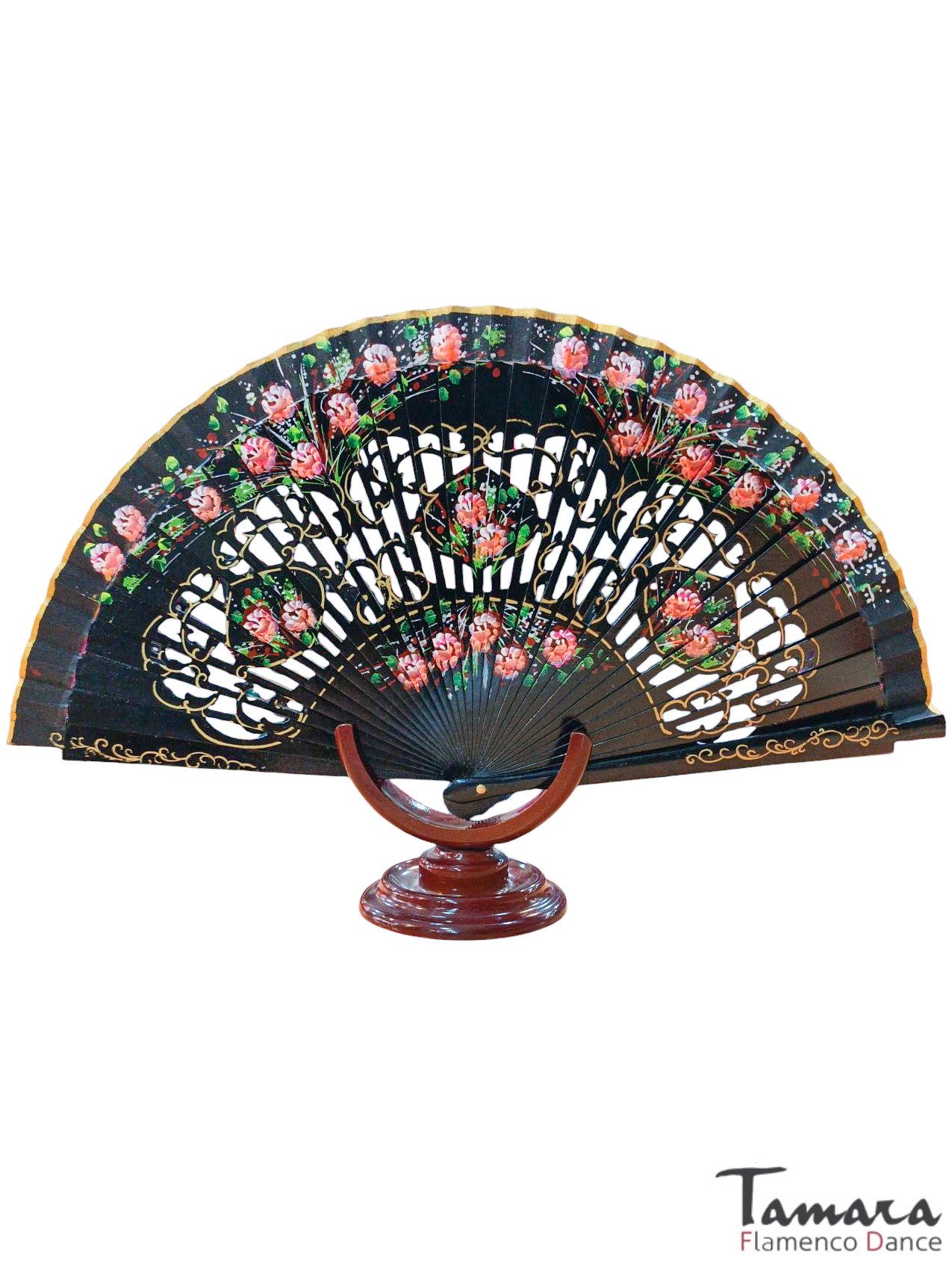 Abanico español pintado (23 cm) - Diseño 4 Negro