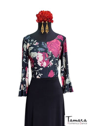 Camiseta Rumba - Punto Elastico Floral cardenal