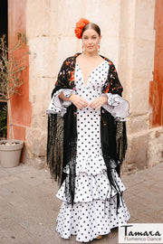 Vestido flamenco Amores negro lunares blanco