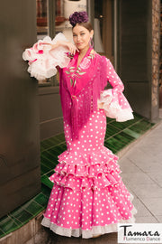 Traje de flamenca Clavel fuxia lunar blanco