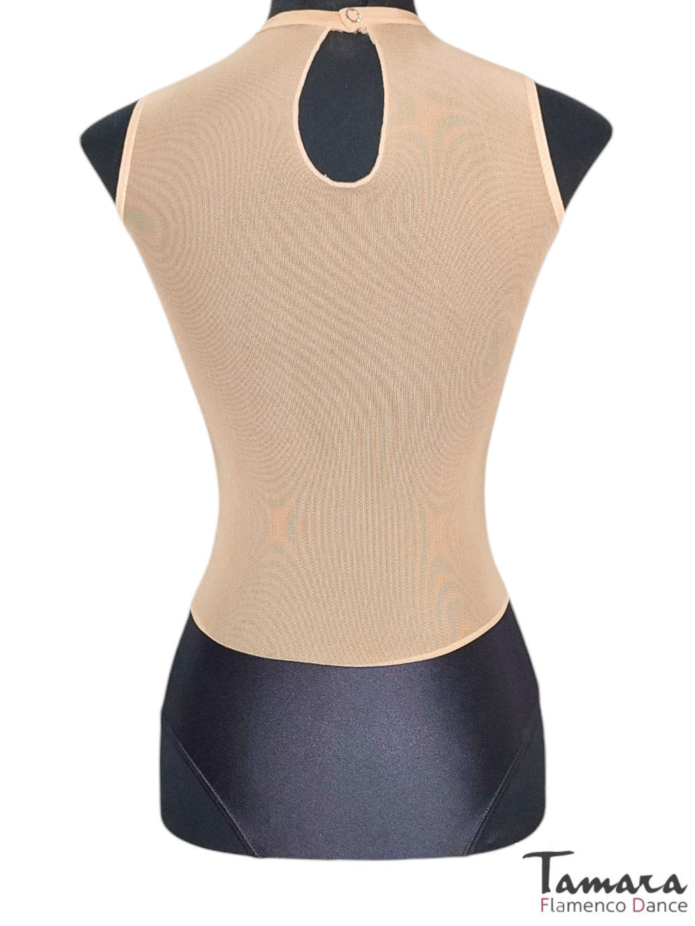 Body lycra negro y tul elastico color nude