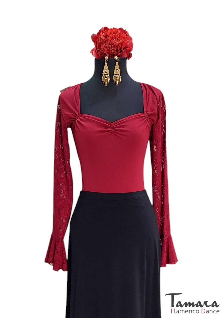 Camiseta Jabera - Punto elástico y encaje Burdeos