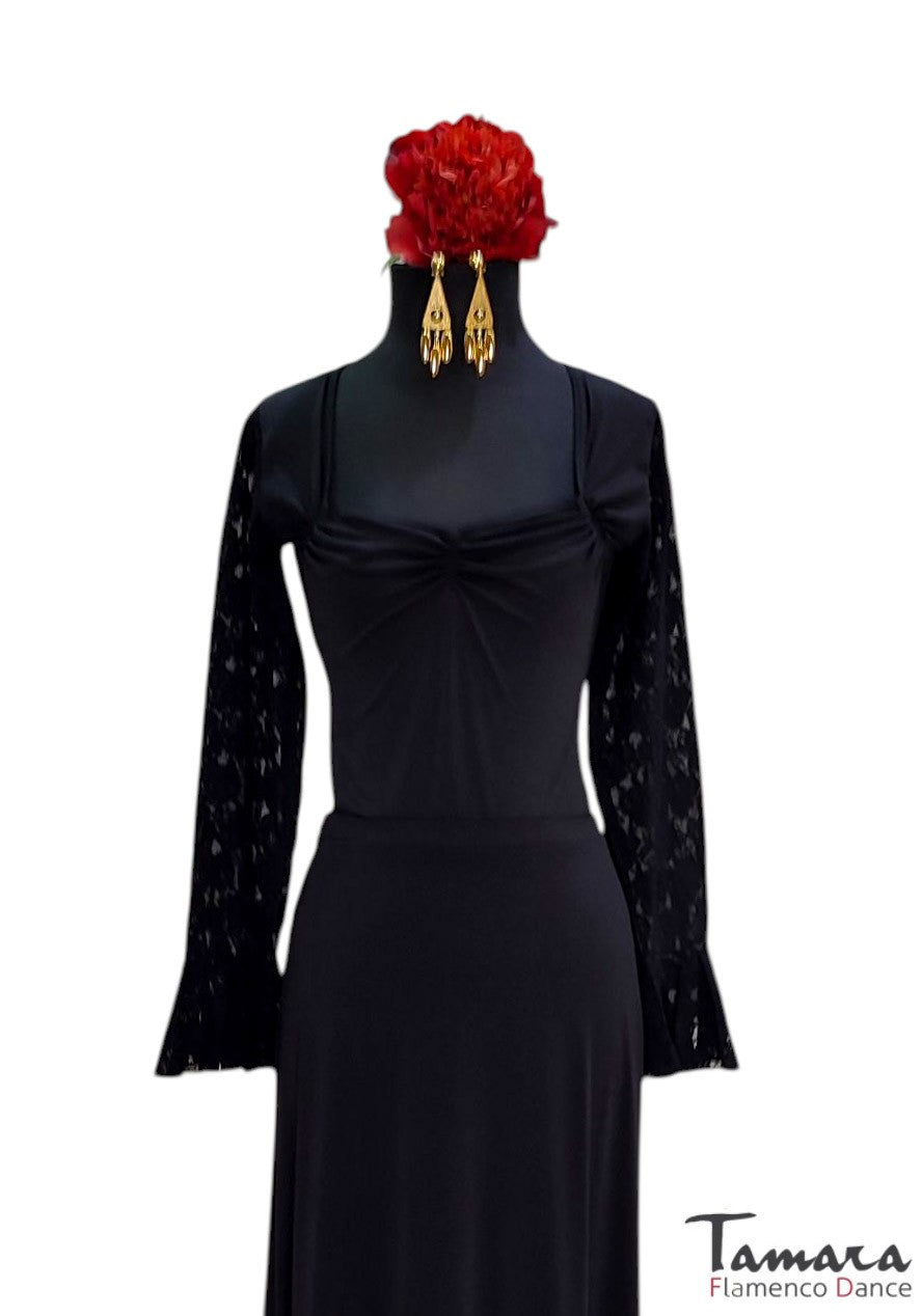 Camiseta Jabera - Punto elástico y encaje Negro