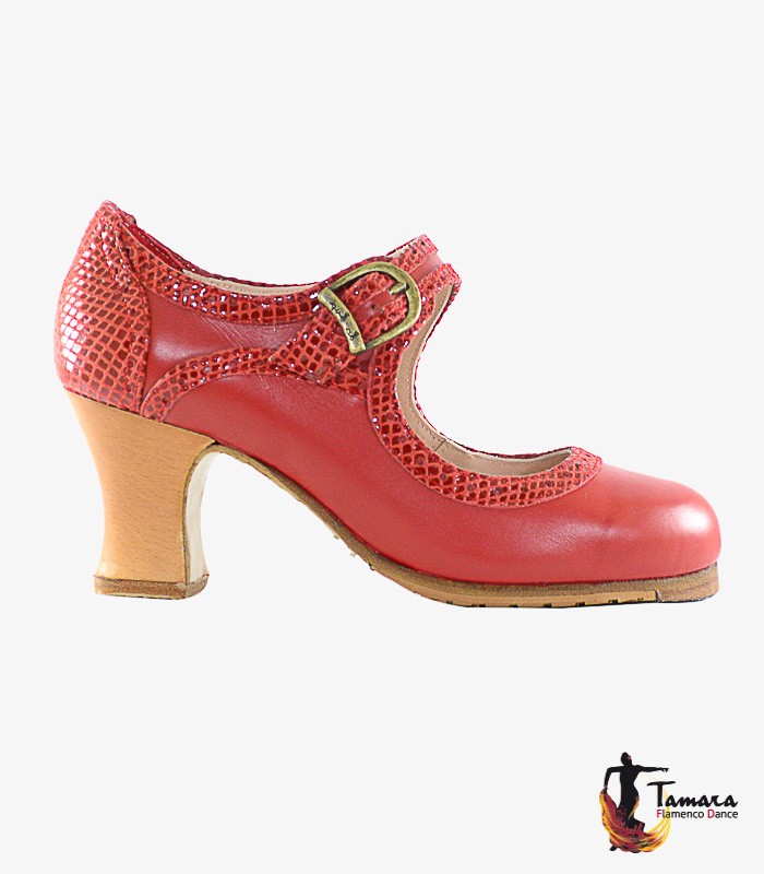 Zapato flamenco La Lupi - D Rojo (Talla 35.5) 35.5 Rojo Piel y Serpiente