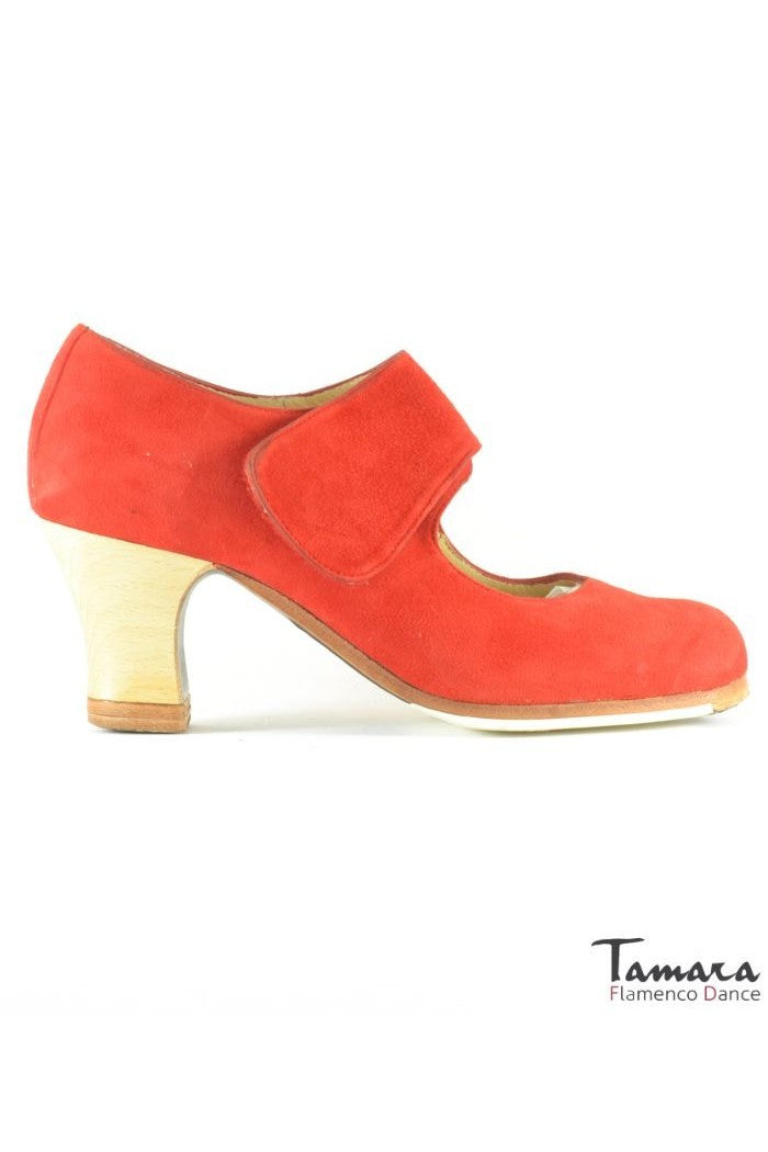 Zapatos de flamenco Velcro Rojo ante Carrete 6cm madera