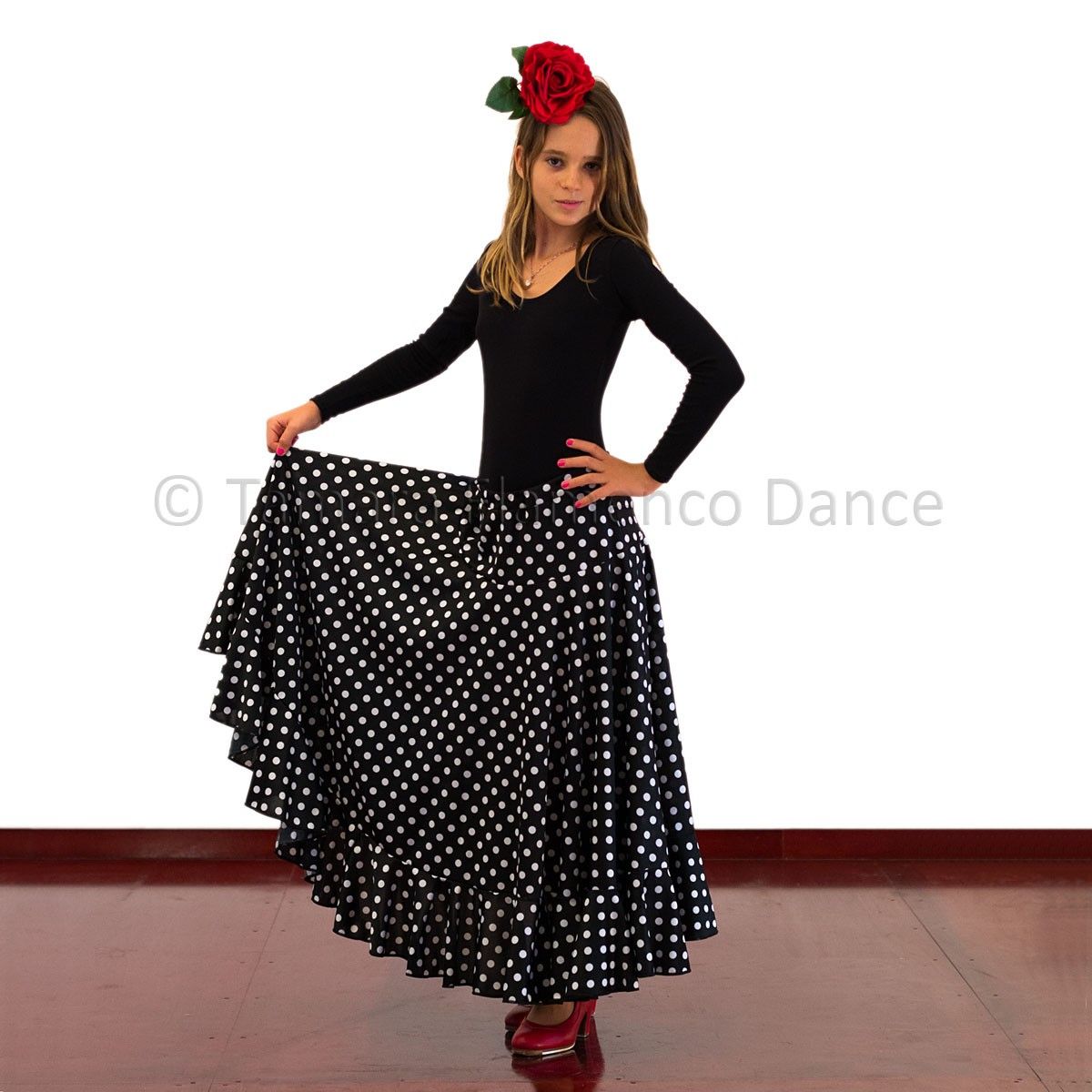 Falda flamenco Sevillana Lunares niña Rojo con lunares negros