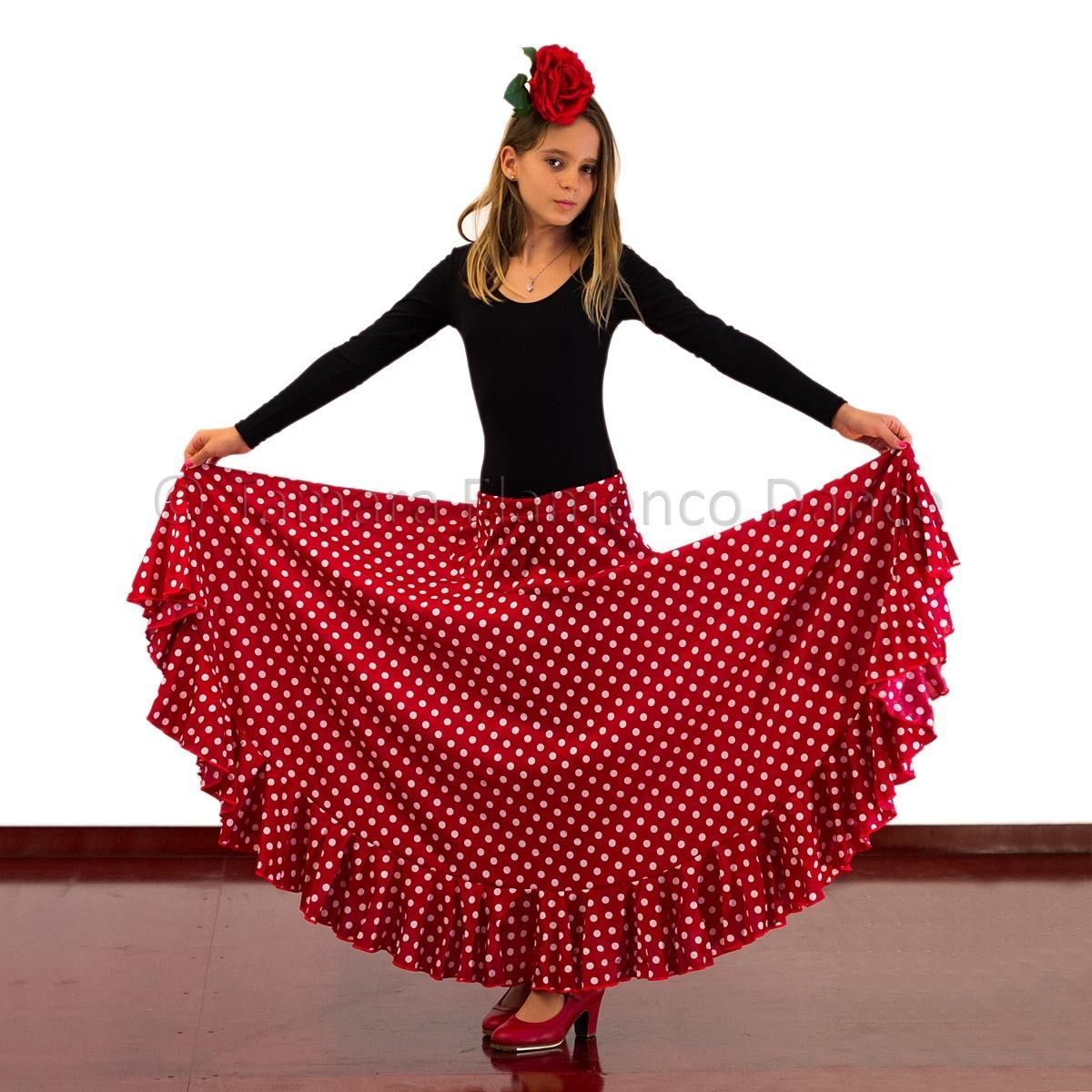 Falda flamenco Sevillana Lunares niña Rojo lunar blanco
