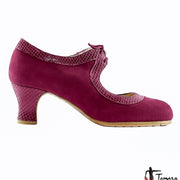 Zapatos de flamenco Tiento Burdeos ante/serpiente carrete 6 cm Burdeos
