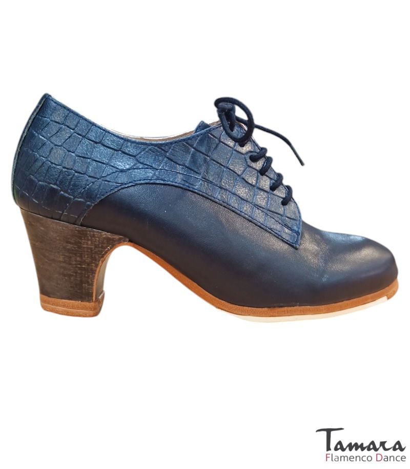 Zapatos de flamenco Blucher Azul Marino Ancho especial Carrete 6cm