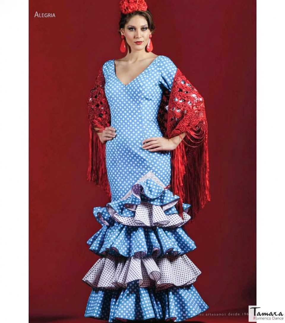 Traje de flamenca Alegria Turquesa lunares blancos 32