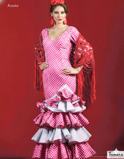 Traje de flamenca Alegria Fuxia lunares blancos 32