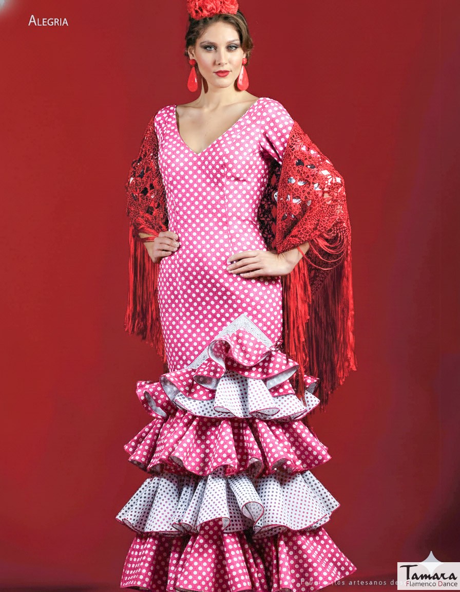 Traje de flamenca Alegria Fuxia lunares blancos 32