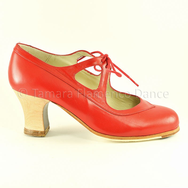 Zapatos de flamenco Candor Rojo Ancho especial Carrete 6cm Madera