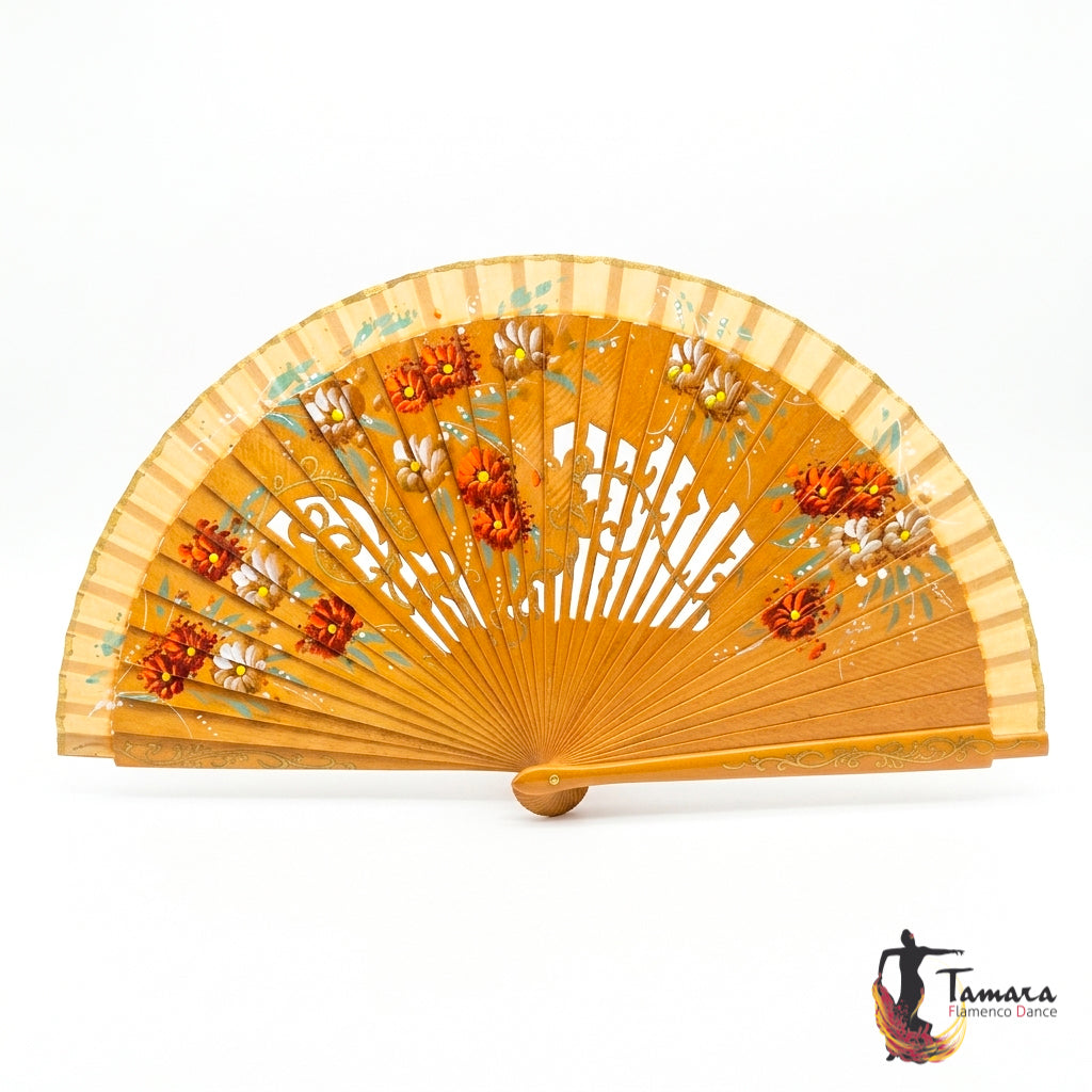 Abanico español pintado (23 cm) - Floral Marron avellana