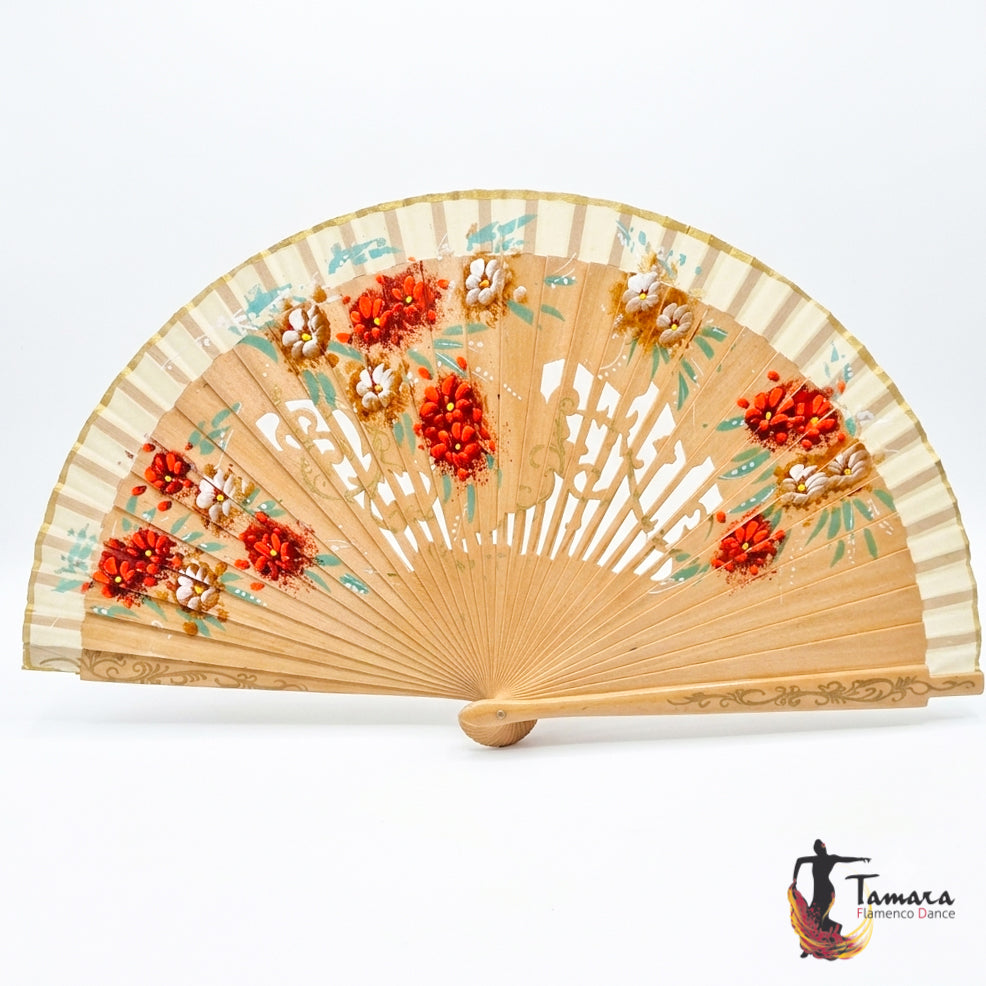 Abanico español pintado (23 cm) - Floral Natural