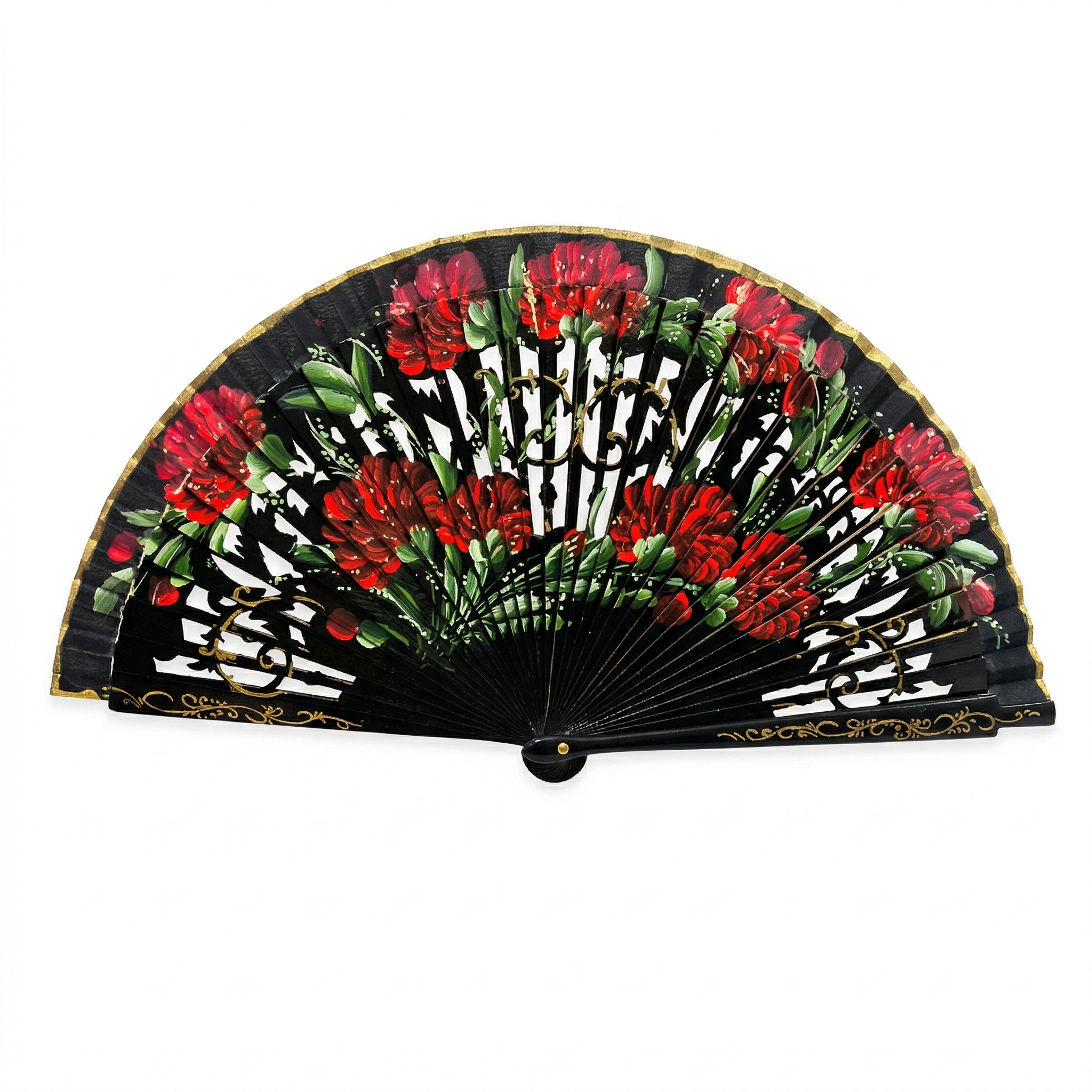 Abanico español pintado (23 cm) - Claveles Negro