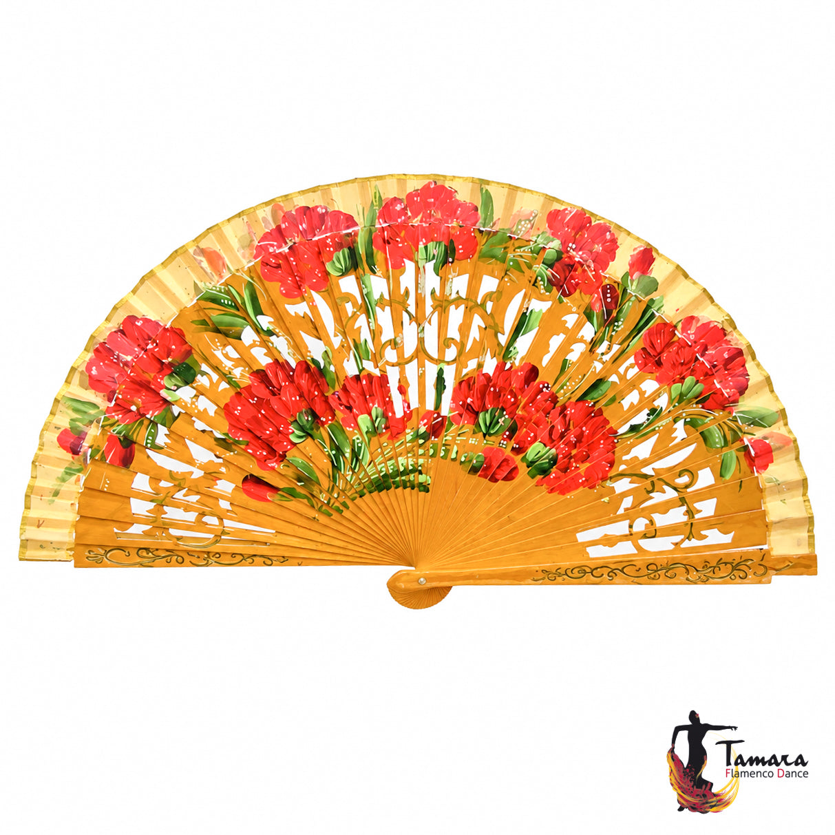 Abanico español pintado (23 cm) - Claveles Avellana