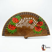 Abanico español pintado (23 cm) - Peonias Marron