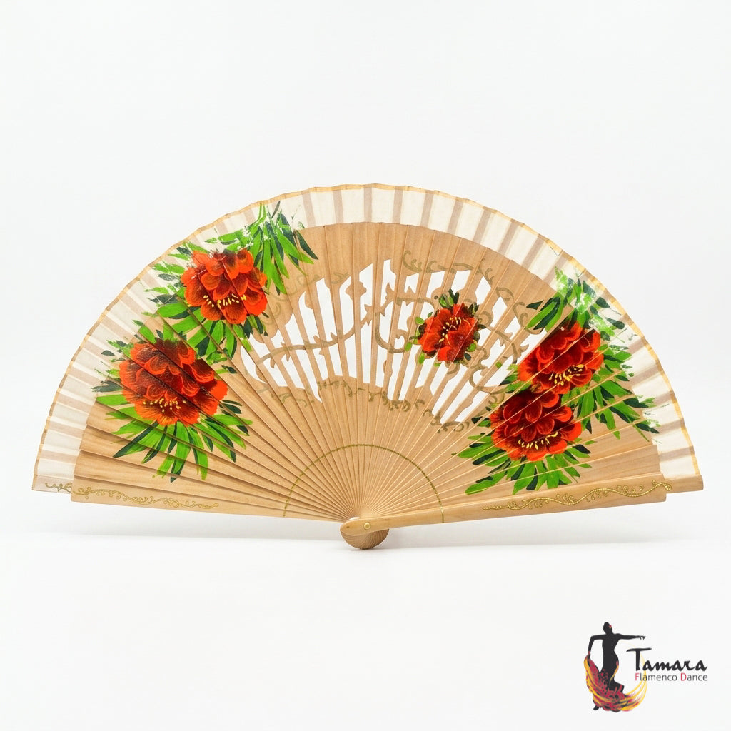 Abanico español pintado (23 cm) - Peonias Natural