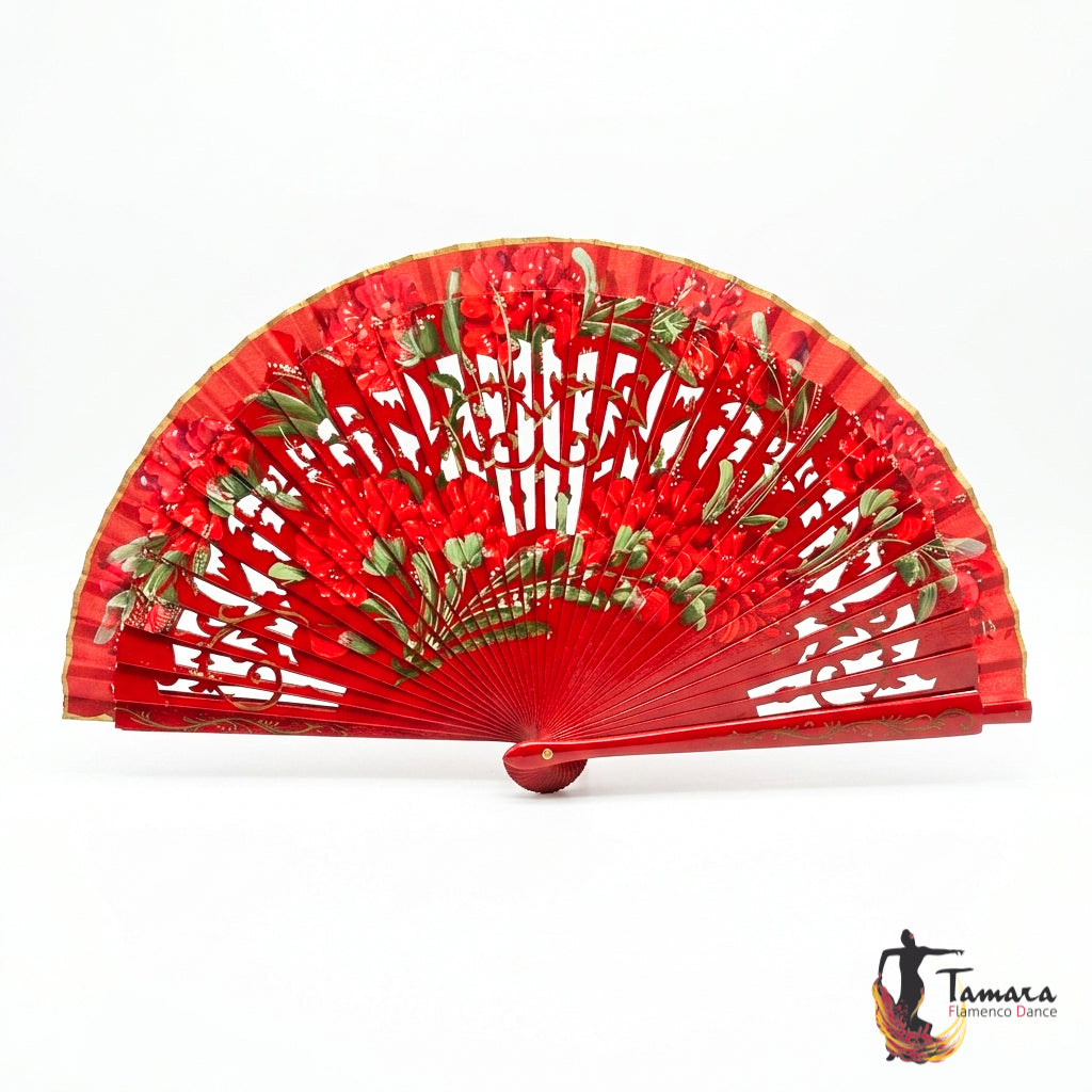 Abanico español pintado (23 cm) - Claveles Rojo
