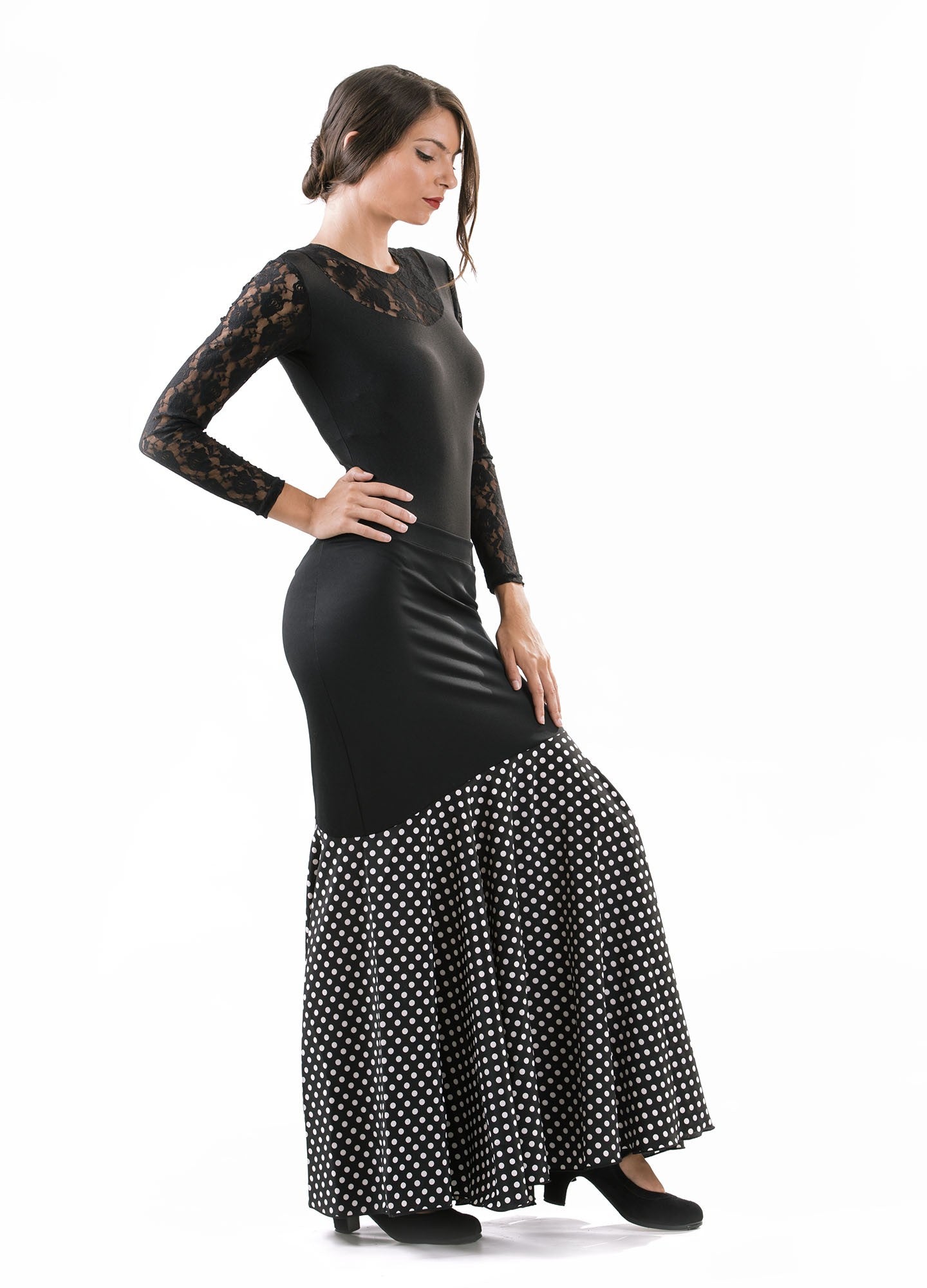 Falda flamenco Granada Lunar Pequeño - Punto y Koshivo Negro lunar blanco