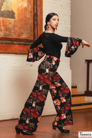 Pantalon Casino - Punto elástico Estampado Claveles