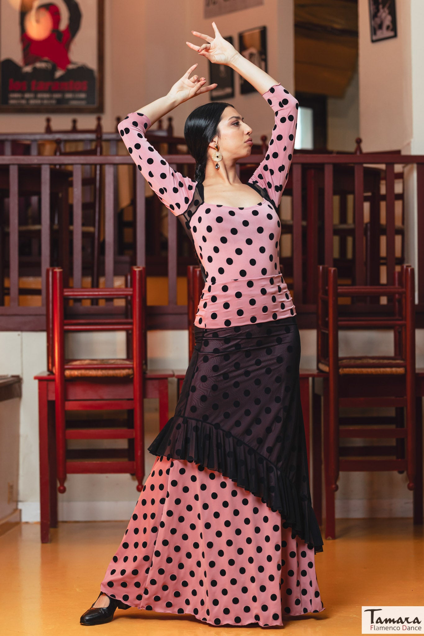 Falda flamenco Carmela - Tul y Punto elástico Rosa lunar terciopelo negro