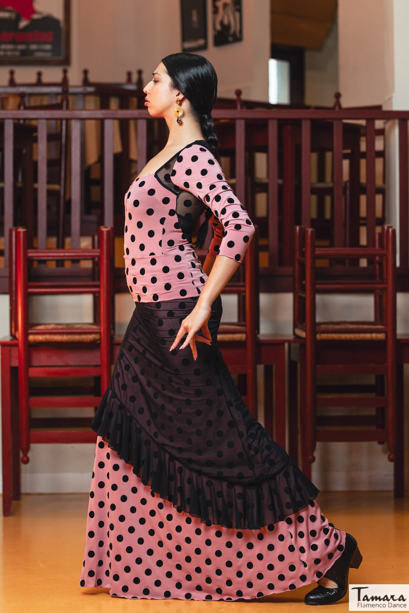 Falda flamenco Carmela - Tul y Punto elástico Rosa lunar terciopelo negro