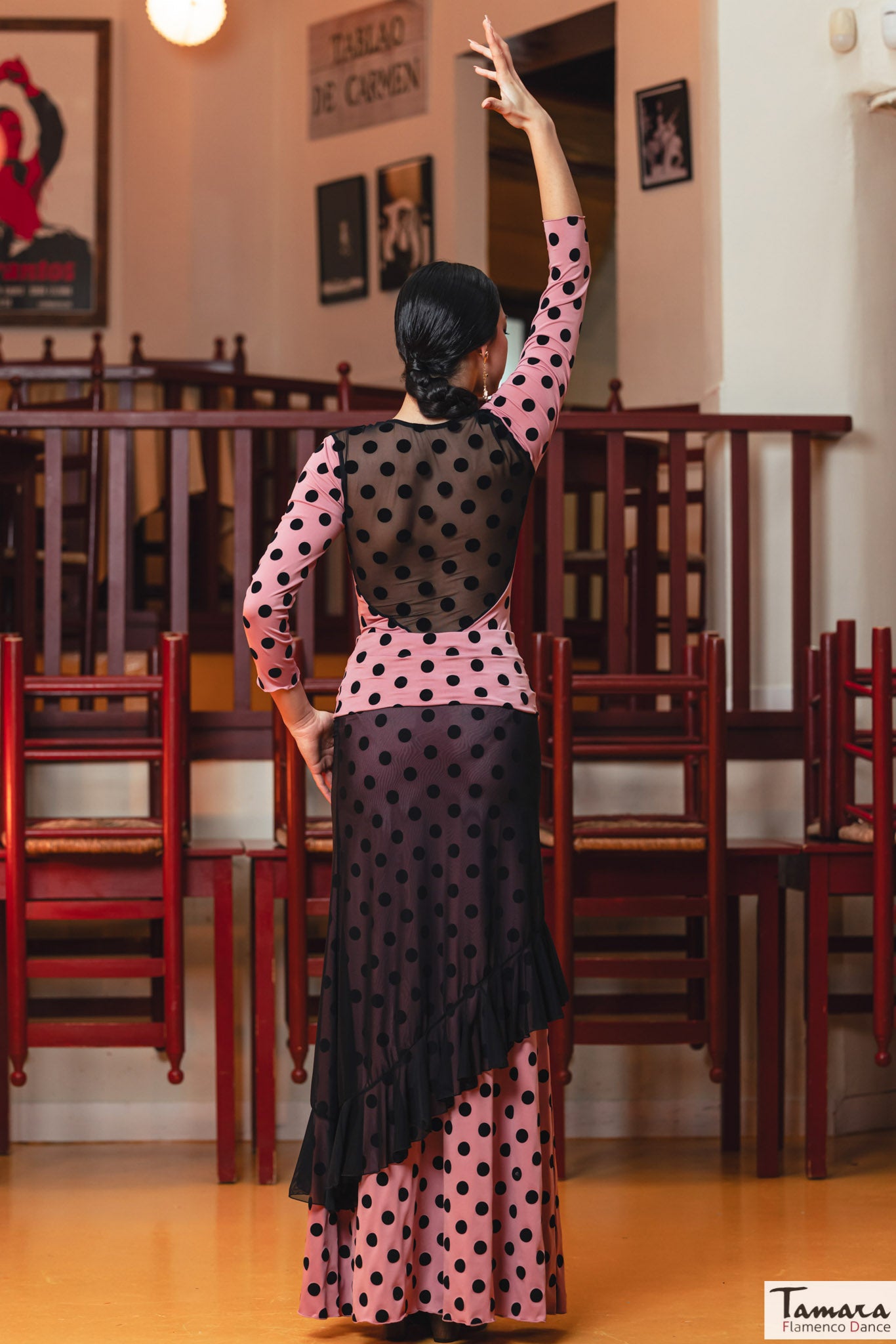 Falda flamenco Carmela - Tul y Punto elástico Rosa lunar terciopelo negro