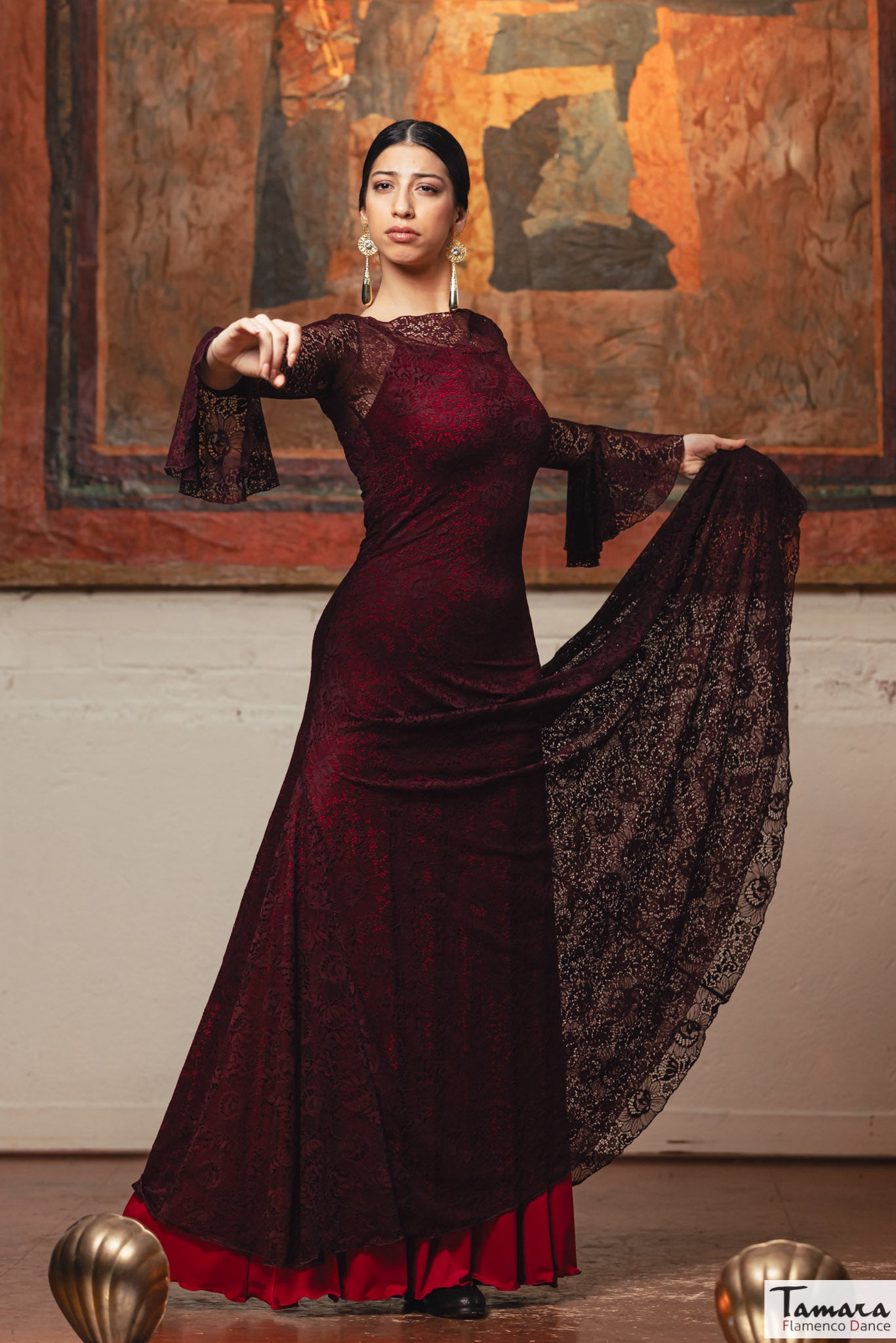 Sobrevestido Poveda - Encaje elástico Cardenal