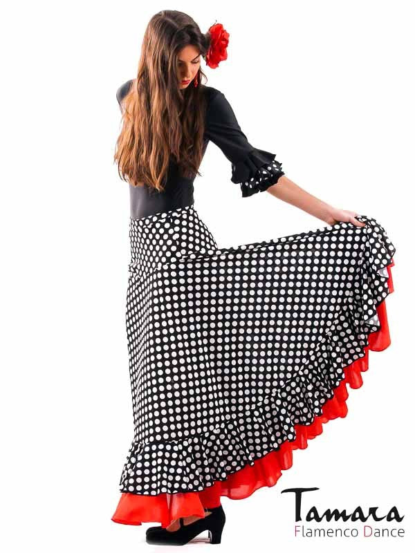 Falda flamenco Alborea lunares - Punto M Negro-lunares blancos y volante rojo
