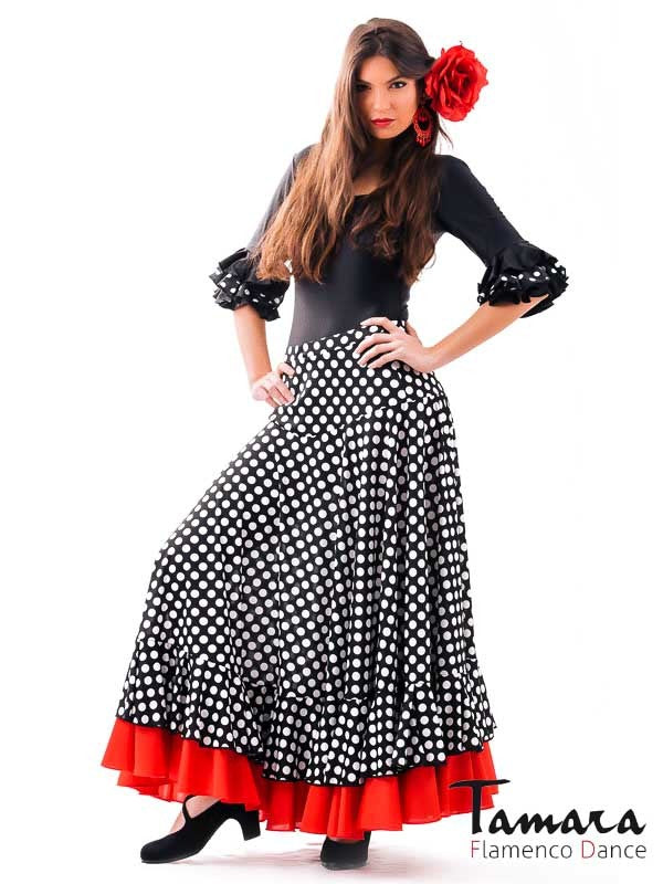 Falda flamenco Alborea lunares - Punto XS Negro-lunares blancos y volante rojo