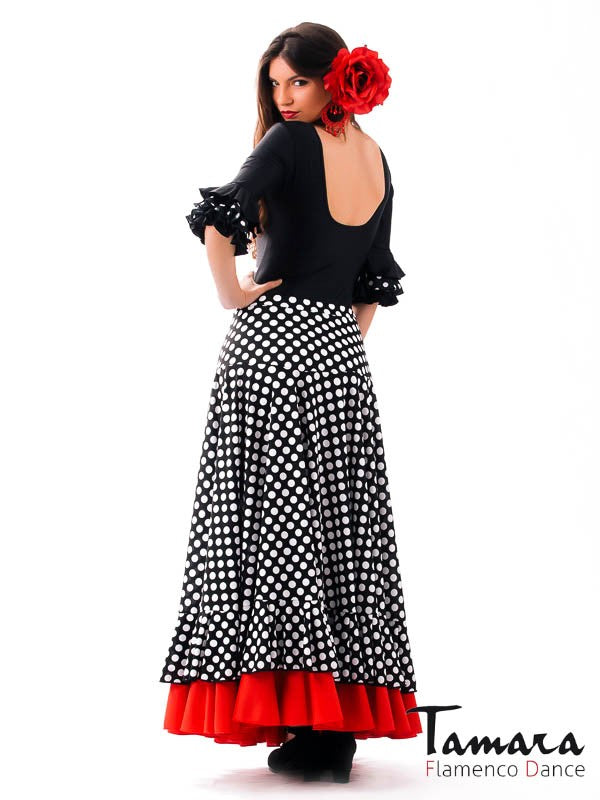 Falda flamenco Alborea lunares - Punto S Negro-lunares blancos y volante rojo