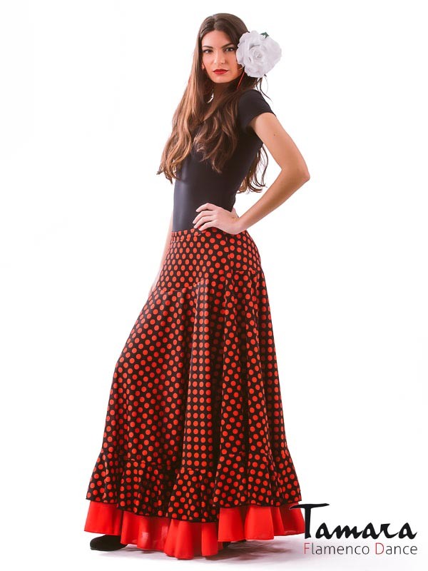 Falda flamenco Alborea lunares - Punto XS Negro con lunares Rojos y volante rojo
