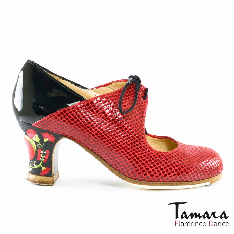 Zapatos de flamenco Arty negro-rojo Carrete 6cm Casilda Rojo y negro
