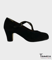 Zapatos de flamenco Semiprofesional Superior TAMARA - Ante Cruzado Negro Ante