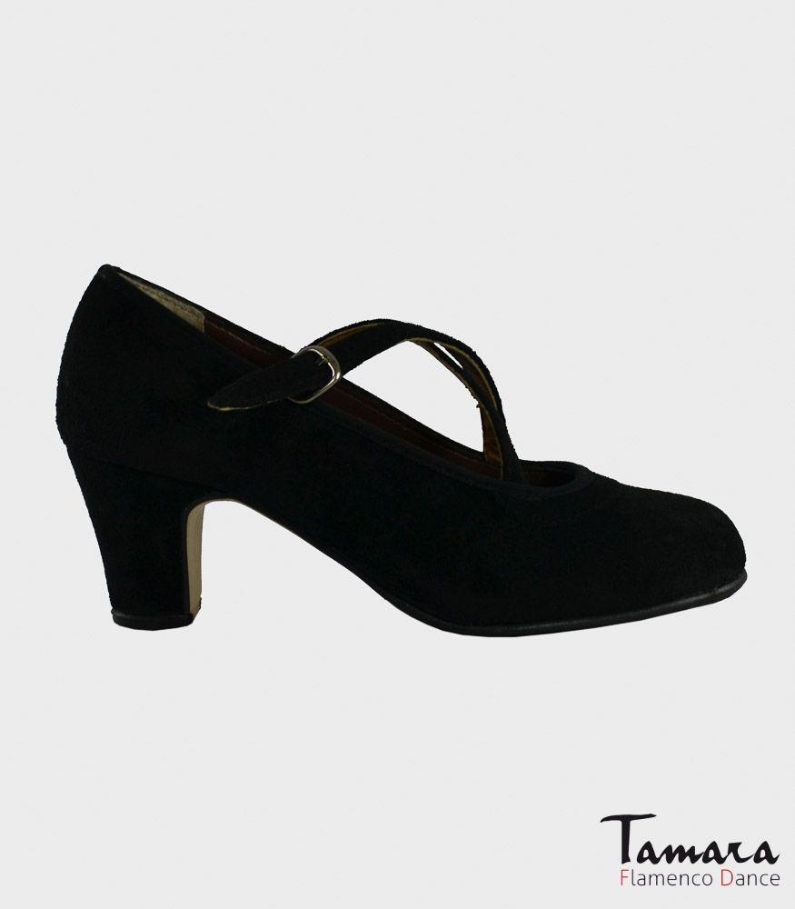 Zapatos de flamenco Semiprofesional Superior TAMARA - Ante Cruzado Negro Ante
