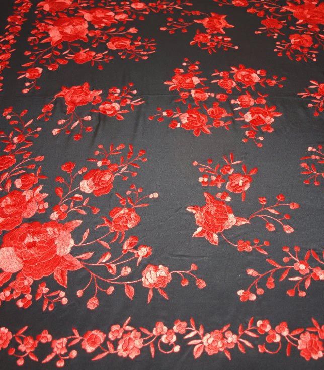 Manton de Manila - Negro con rojo