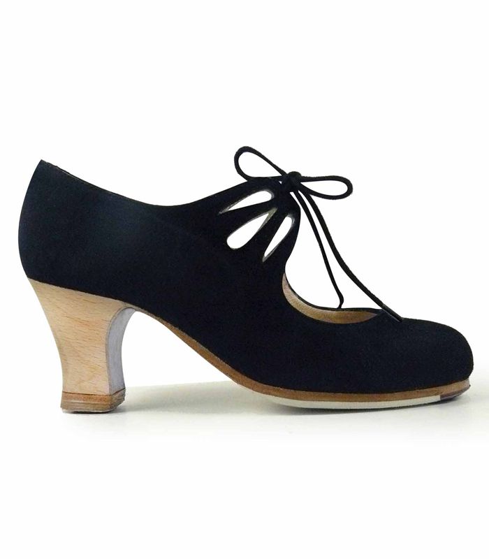 Zapatos de flamenco Cordonera Calado Negro Carrete 6cm Madera 34