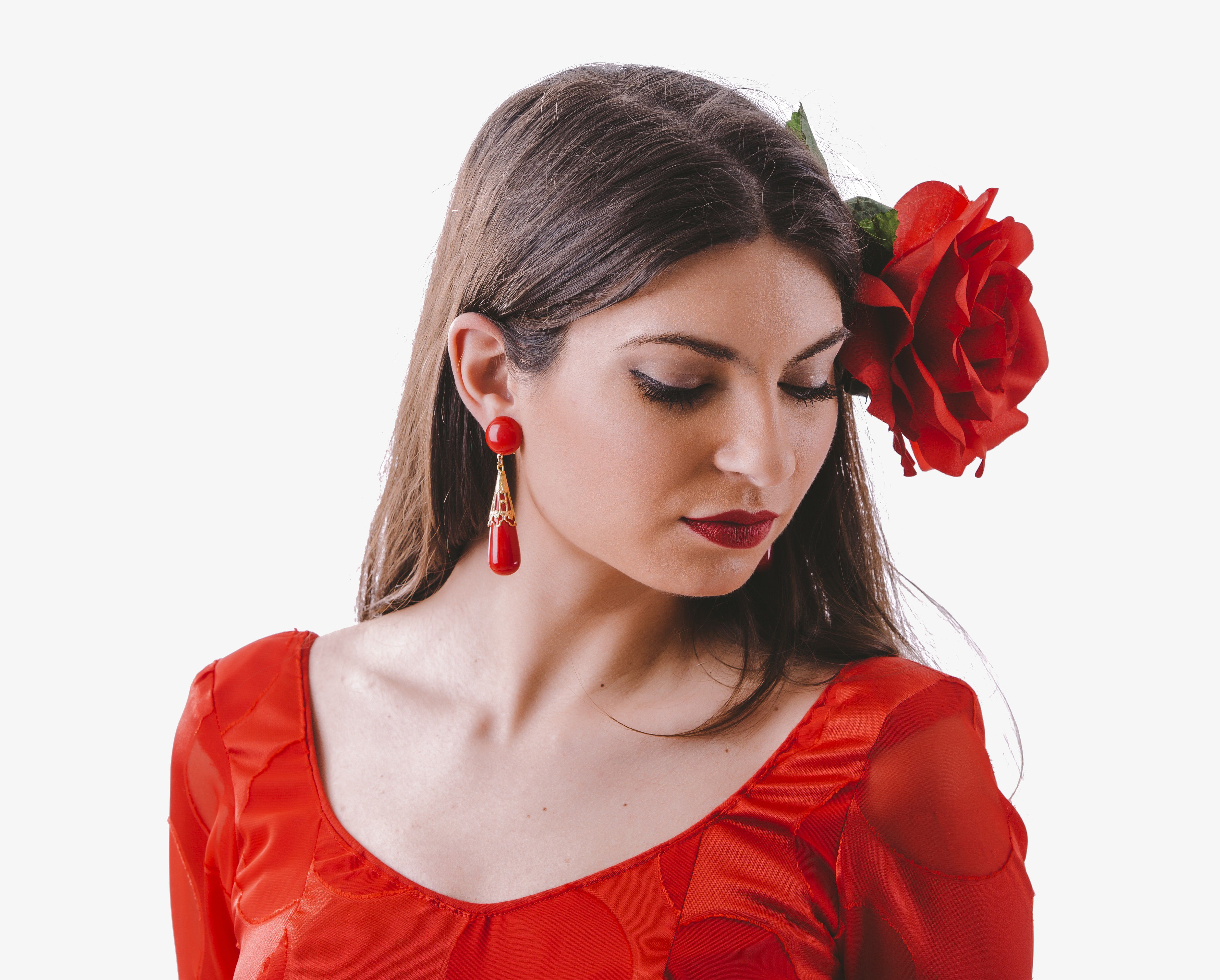 Pendiente Flamenco - Coral labrado