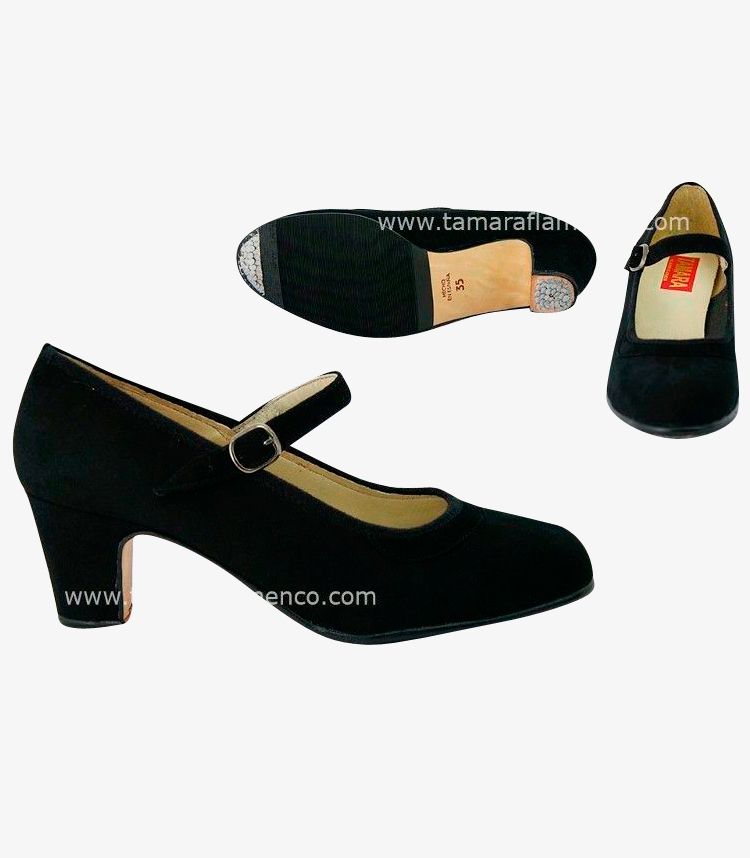 Zapatos de flamenco Semiprofesional Superior TAMARA - Ante Correa Negro