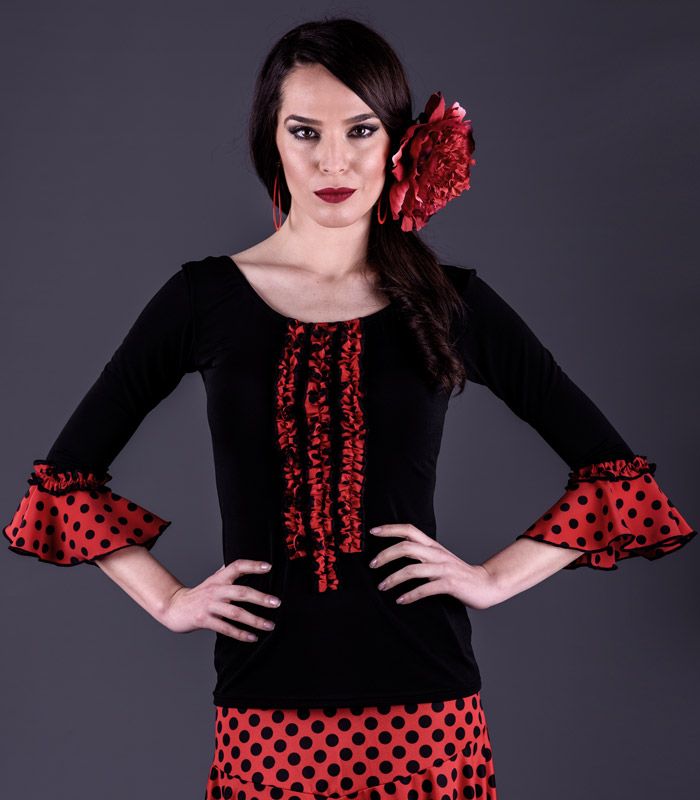 Camiseta Zahara Lunares - Viscosa Negro lunares rojos