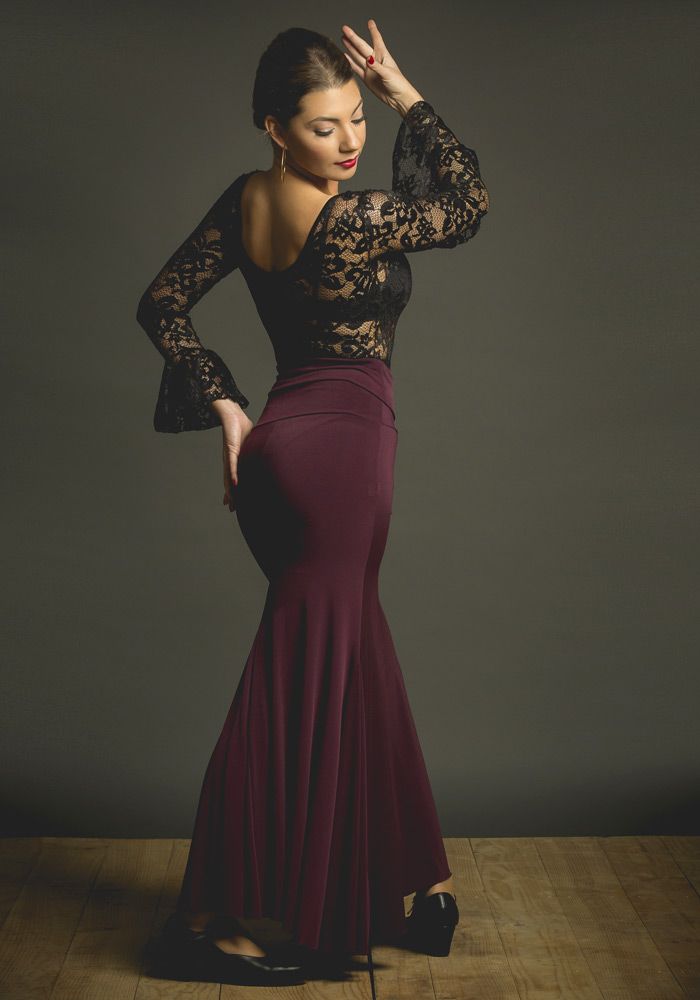 Falda flamenco Mirella - Punto elástico Cardenal oscuro