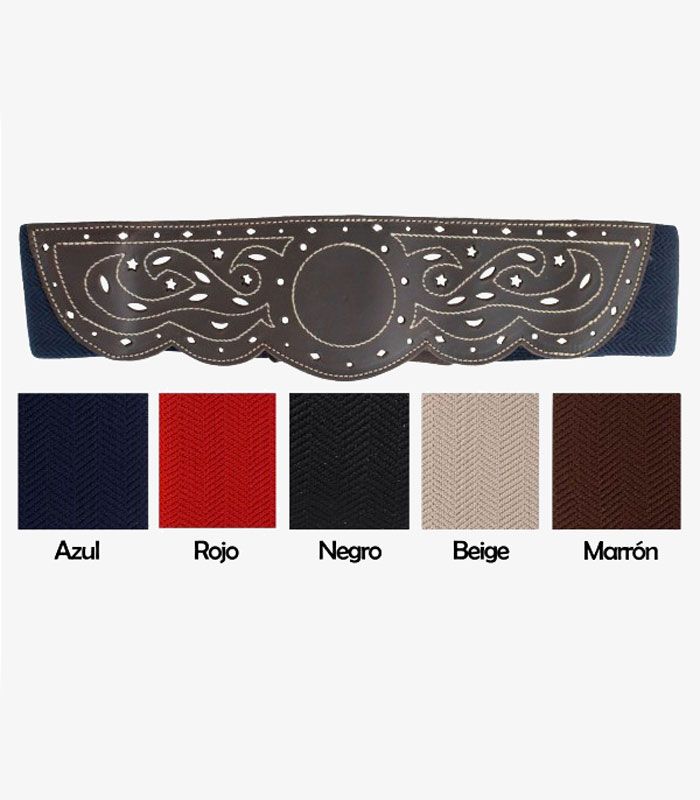 Cinturon de piel con elastico Bordado Negro