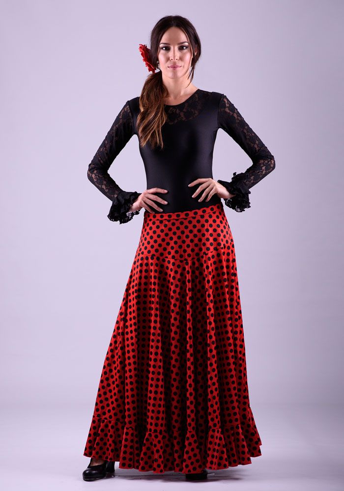 Falda flamenco Sevillana Lunares - Punto Rojo con lunares negros