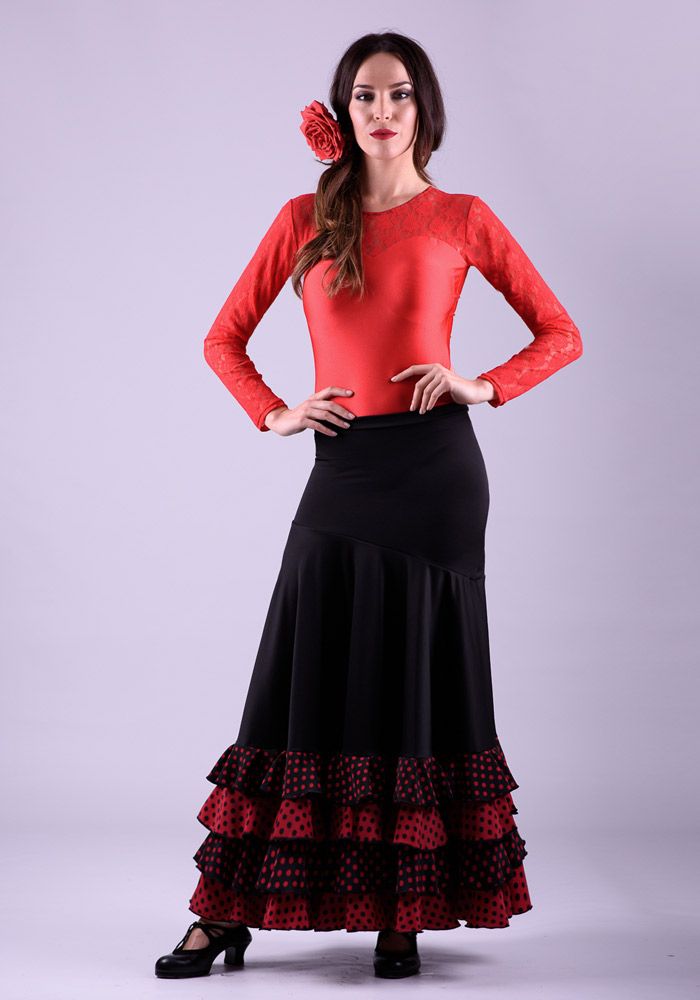 Falda flamenco Cordoba Lunares - Punto y koshivo Negro con lunares rojos y negros