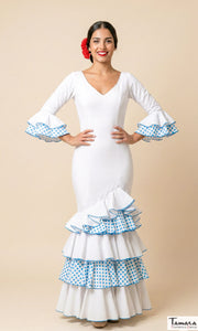 Traje de flamenca Alegria Blanco/Turquesa
