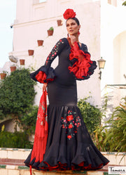 Traje de flamenca Canela Negro Bordado multicolor